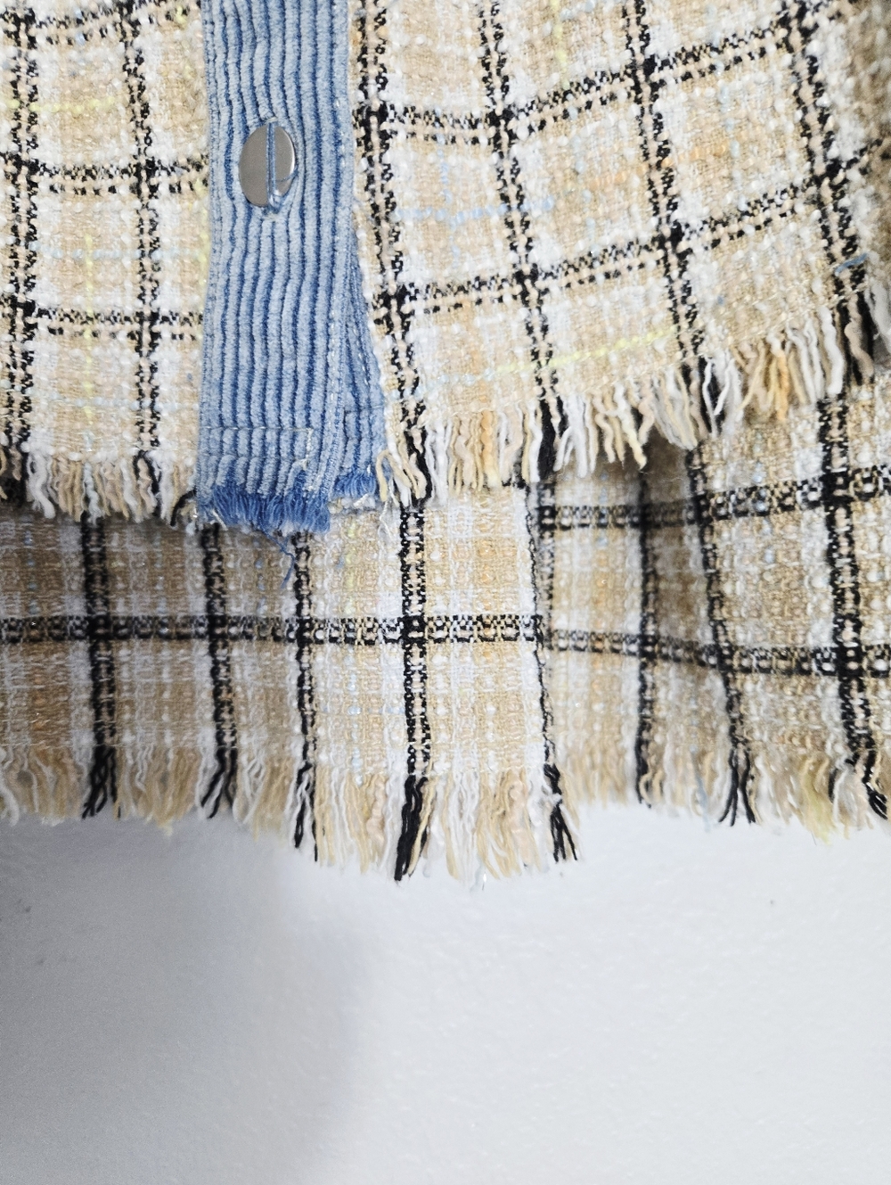 POL Corduroy Plaid Tweed Button Down Shirt Jacket Blue Medium - Picture 7 of 12